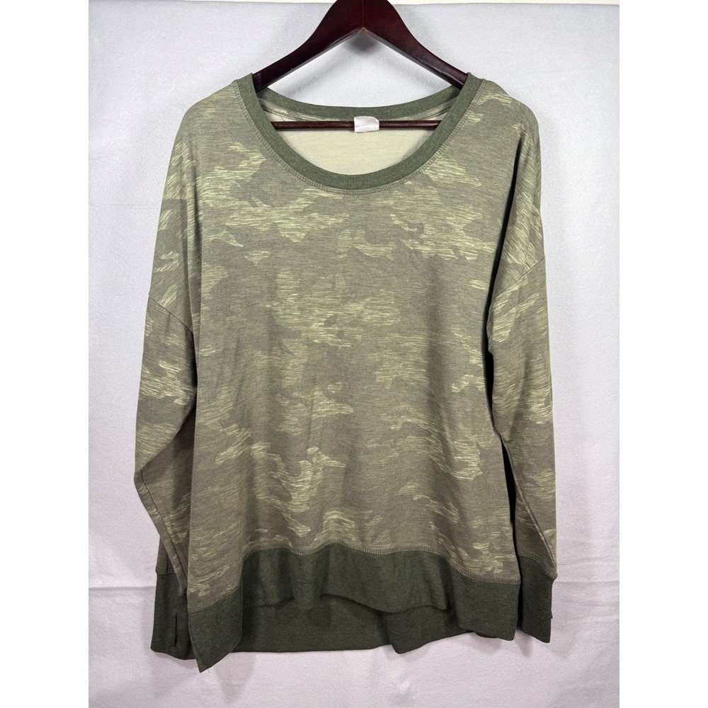 Avia Womens XXL Green Camo Thumbhole Long Sleeve French Terry Sweatshirt